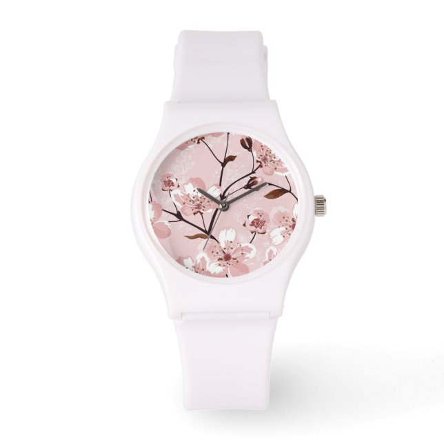 Reloj De Pulsera Patrón de flores de flores de flores de cerezo (Anverso)