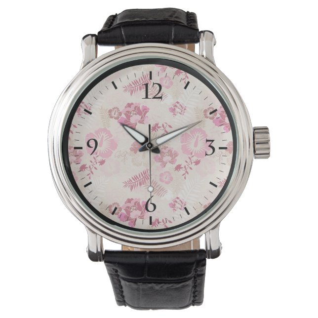 Reloj De Pulsera Patrón de flores modernas rosadas (Anverso)