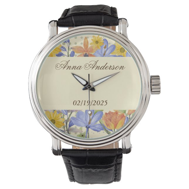 Reloj De Pulsera PATRÓN DE FLORES naranja (Anverso)