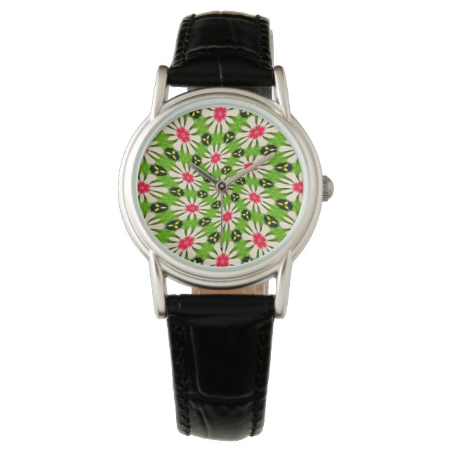 Reloj De Pulsera Patrón de flores rosadas y blancas (Anverso)
