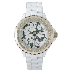Reloj De Pulsera Patrón de flores tropicales blancas