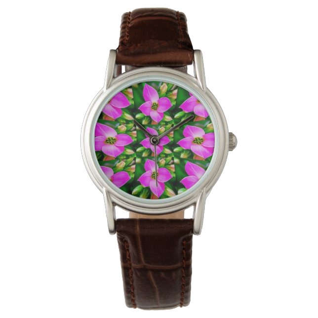 Reloj De Pulsera Patrón de flores tropicales rosadas (Anverso)