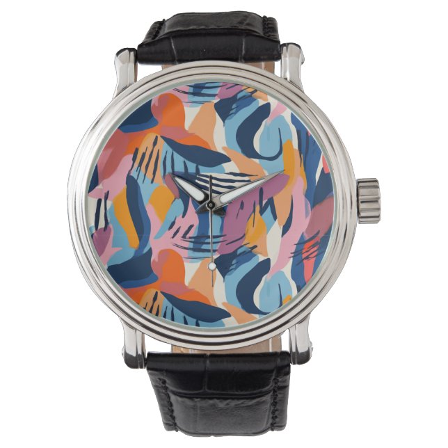 Reloj De Pulsera Patrón de Formas Abstractas Modernas Vibrantes (Anverso)