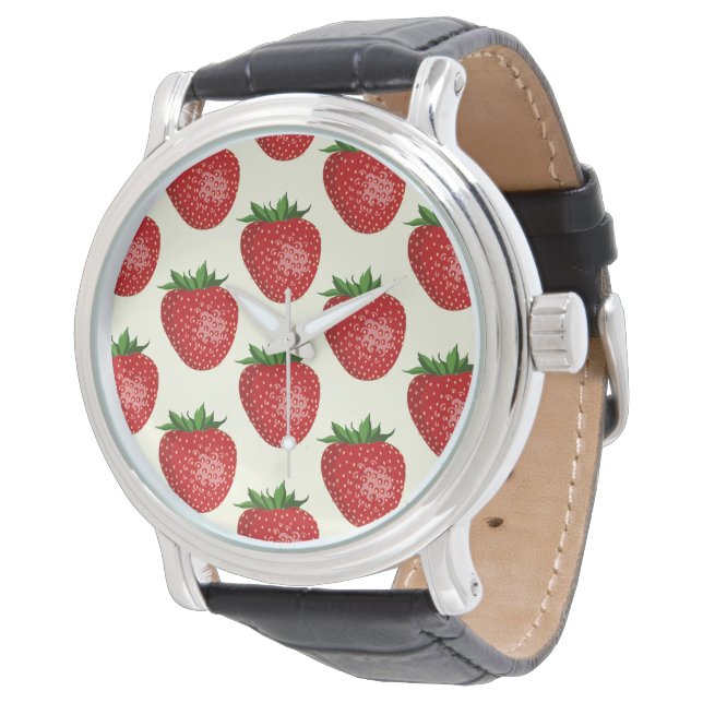 Reloj De Pulsera Patrón de Fresa, Fresas Rojas, Fruta, Hoja (Angular)