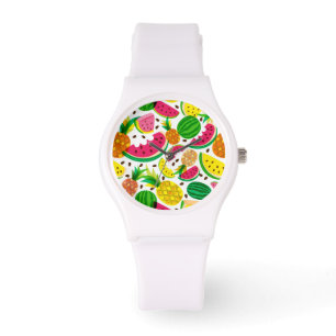 Reloj De Pulsera Patrón de frutas tropicales rojas y amarillas