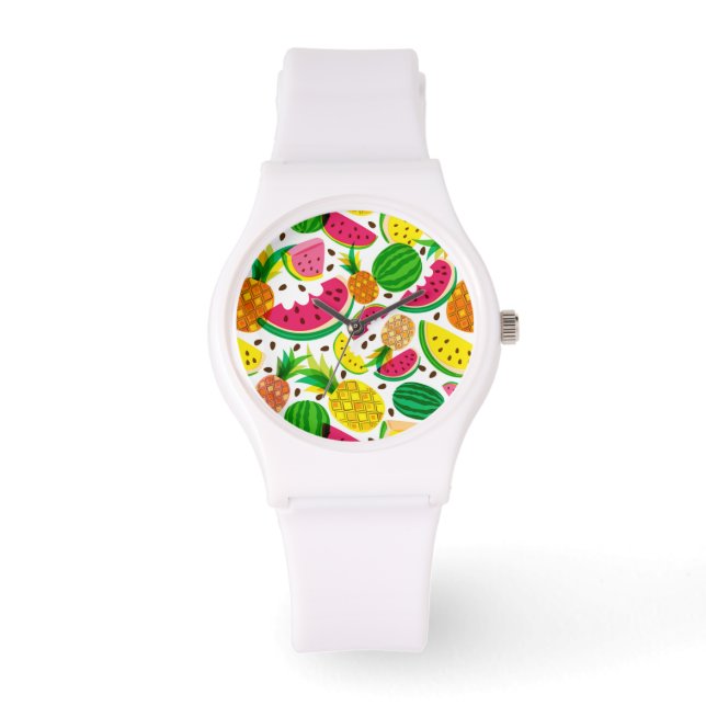 Reloj De Pulsera Patrón de frutas tropicales rojas y amarillas (Anverso)