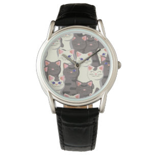 Reloj De Pulsera Patrón de gatos blancos y grises