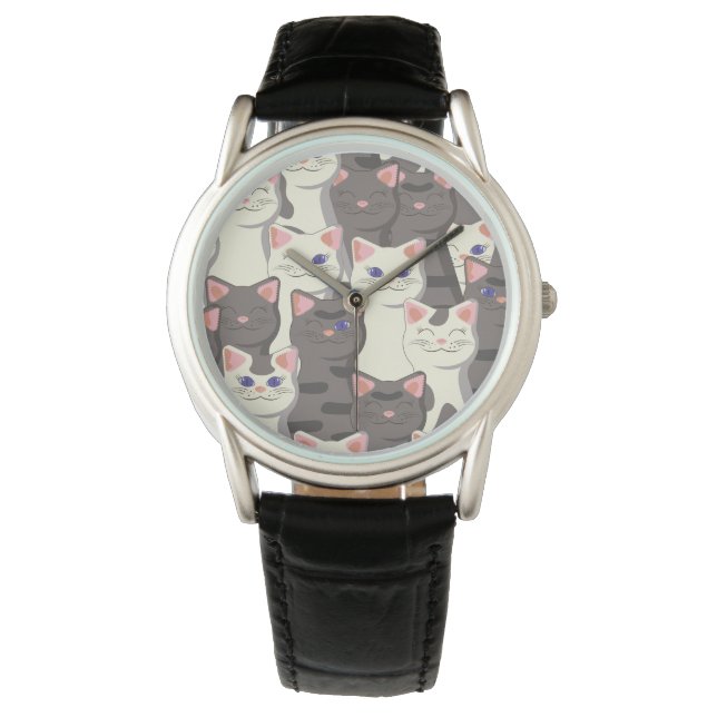 Reloj De Pulsera Patrón de gatos blancos y grises (Anverso)