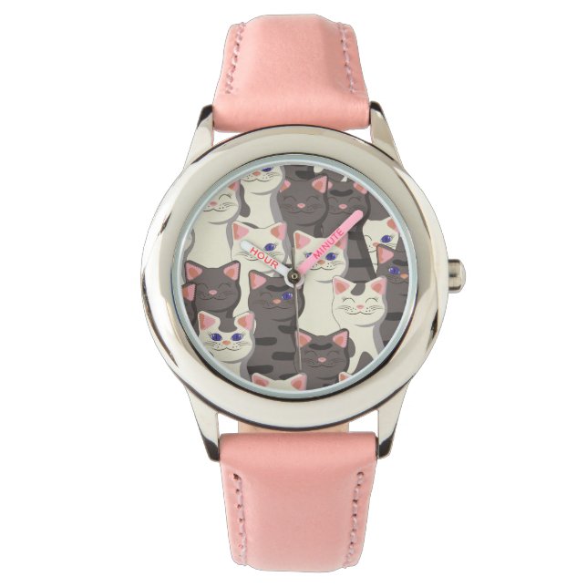 Reloj De Pulsera Patrón de gatos blancos y grises (Anverso)