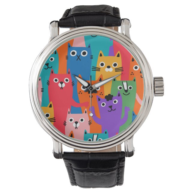 Reloj De Pulsera Patrón de gatos coloridos (Anverso)