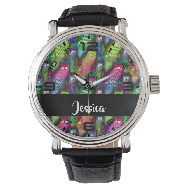 Reloj De Pulsera Patrón de gatos gradientes coloridos (Anverso)