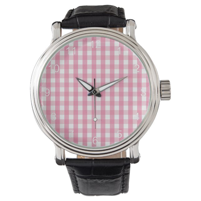 Reloj De Pulsera Patrón de Gingham rosa y Blanco (Anverso)