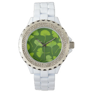 Reloj De Pulsera Patrón de Ginkgo en verde oscuro