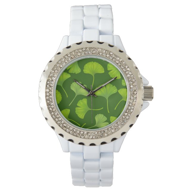 Reloj De Pulsera Patrón de Ginkgo en verde oscuro (Anverso)