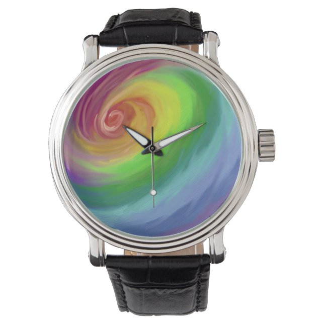 Reloj De Pulsera Patrón de giro arco iris de pintura al óleo (Anverso)