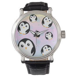 Reloj De Pulsera Patrón de gradiente de pingüino pastel de color