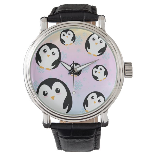 Reloj De Pulsera Patrón de gradiente de pingüino pastel de color (Anverso)