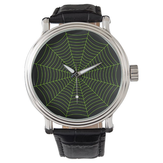Reloj De Pulsera Patrón de Halloween en la telaraña verde neonesa n (Anverso)