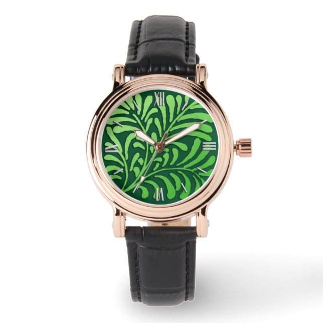 Reloj De Pulsera Patrón de helecho art decó - tonos verdes (Anverso)