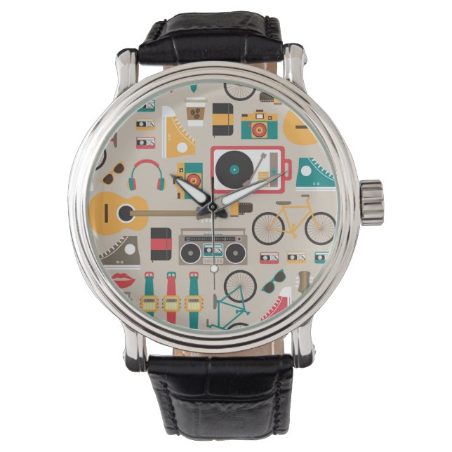 Reloj De Pulsera Patrón de hípster hipsterrific (Cinereoso) (Anverso)