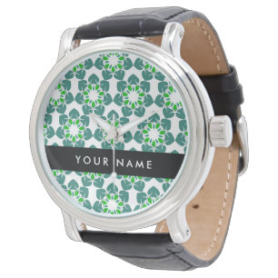 Reloj De Pulsera Patrón de Hoja, Hojas Verdes, Tu Nombre