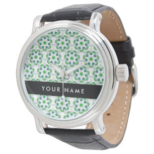 Reloj De Pulsera Patrón de Hoja, Hojas Verdes, Tu Nombre