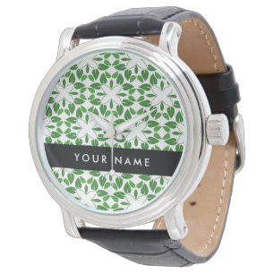 Reloj De Pulsera Patrón de Hoja, Hojas Verdes, Tu Nombre