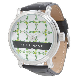 Reloj De Pulsera Patrón de Hoja, Hojas Verdes, Tu Nombre