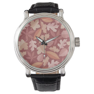 Reloj De Pulsera Patrón de hojas de Marsala