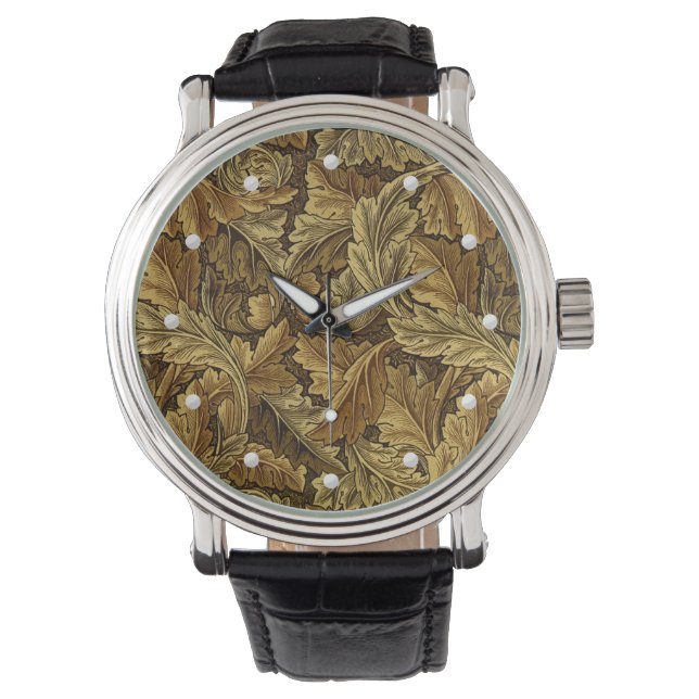 Reloj De Pulsera Patrón de hojas de otoño de William Morris vintage (Anverso)