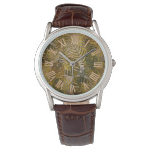 Reloj De Pulsera Patrón de hojas tropicales de tierra masculino