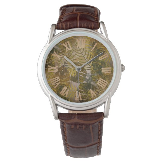Reloj De Pulsera Patrón de hojas tropicales de tierra masculino (Anverso)