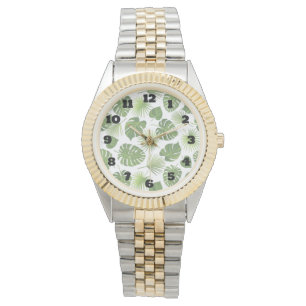 Reloj De Pulsera Patrón de hojas tropicales verdes y elegantes