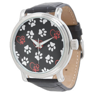 Reloj De Pulsera Patrón de huellas de patas, patas blancas, patas r