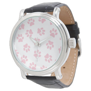 Reloj De Pulsera Patrón de huellas de patas, patas de perro rosadas