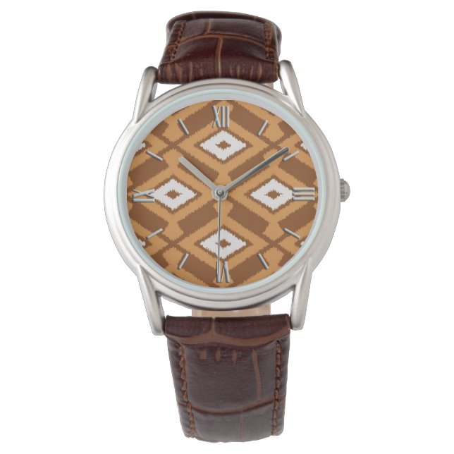 Reloj De Pulsera Patrón de Ikat - Marrón, óxido y crema (Anverso)