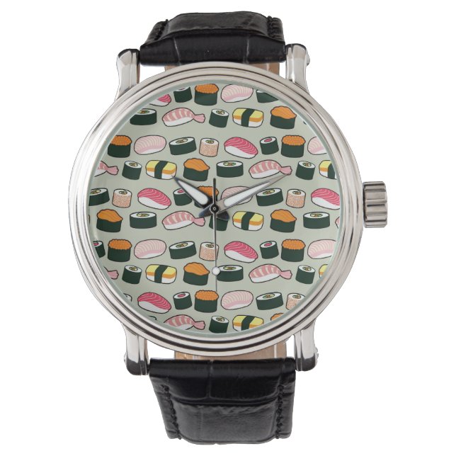 Reloj De Pulsera Patrón de Ilustraciones divertidos Oishii Sushi (G (Anverso)