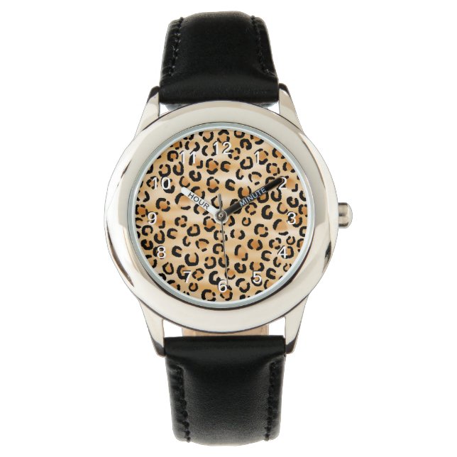 Reloj De Pulsera Patrón de impresión de leopardo negro y marrón. (Anverso)