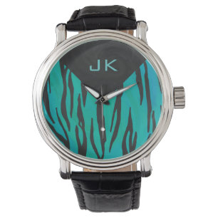 Reloj De Pulsera Patrón de impresión Verde azulado y negro del tigr