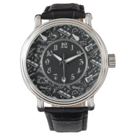 Reloj De Pulsera Patrón de instrumentos en blanco y negro