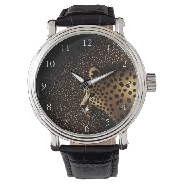 Reloj De Pulsera Patrón de Jaguar Dorado            (Anverso)
