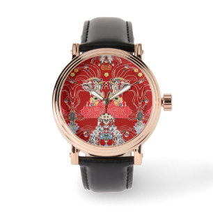 Reloj De Pulsera Patrón de Klimt blanco rojo de la FLORES CENTAURA