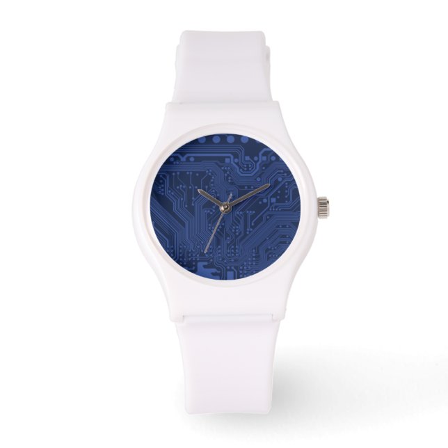 Reloj De Pulsera Patrón de la tarjeta madre azul geek (Anverso)