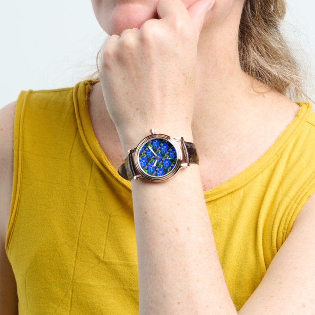 Reloj De Pulsera Patrón de las flores azules profundas (Muñeca)