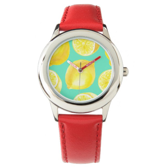 Reloj De Pulsera Patrón de limones de color agua (Anverso)
