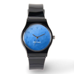 Reloj De Pulsera Patrón de malla geométrica azul claro Monograma Wa