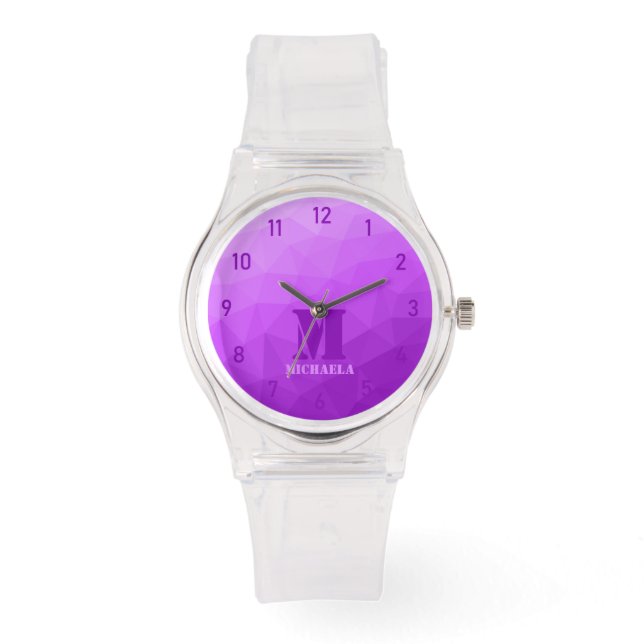Reloj De Pulsera Patrón de malla geométrica azul gris Monograma (Anverso)