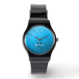 Reloj De Pulsera Patrón de malla geométrica azul Monograma Watch