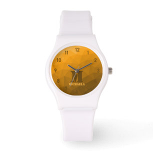 Reloj De Pulsera Patrón de malla geométrica naranja Monograma