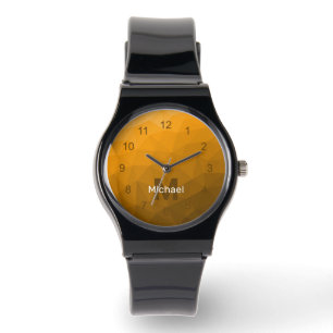 Reloj De Pulsera Patrón de malla geométrica naranja Monograma
